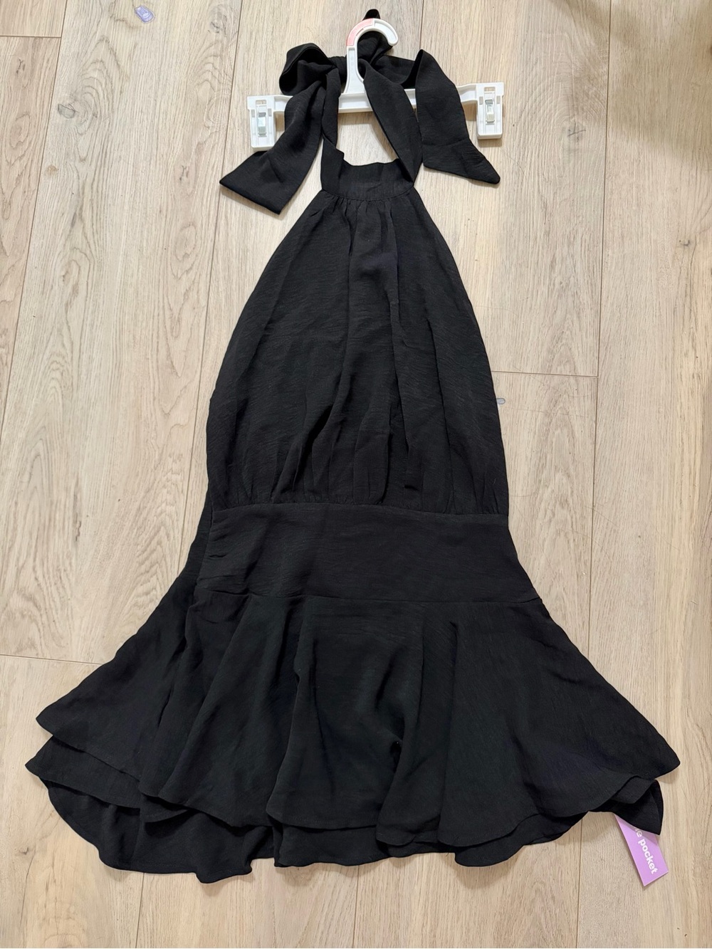 One-Shoulder Black Halter Ruffle Hem Dress